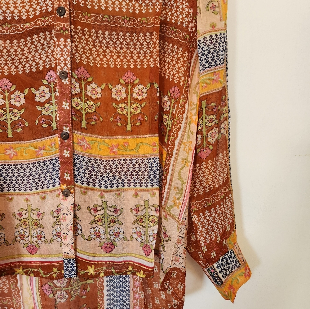 NWOT RAGA boho multicolor button down blouse Size M - Picture 3 of 5